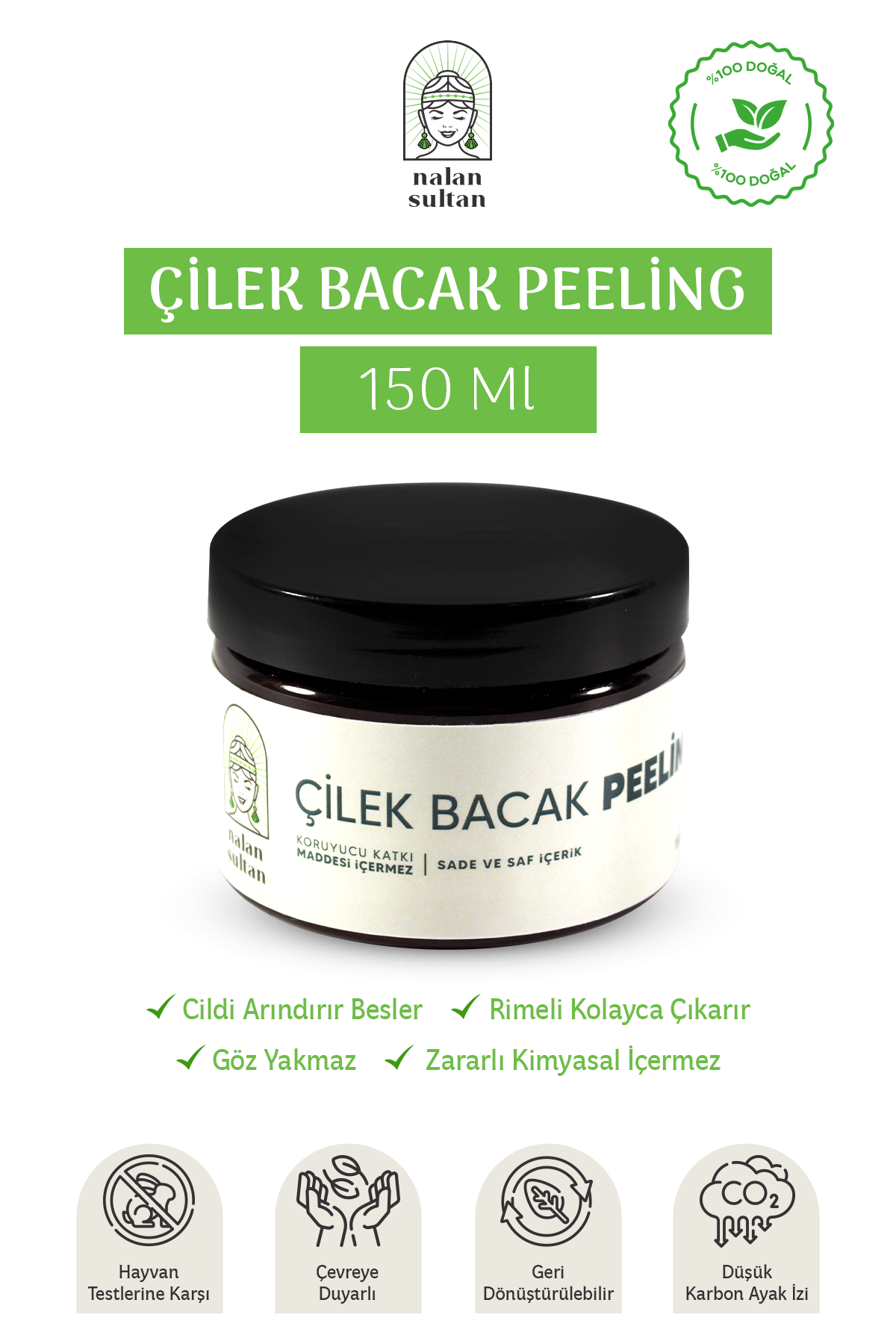 Nalan Sultan | Çilek Bacak Pelling |Yosun İçerikli Batık Giderici, Süper Besinli Spirulina Etkisi, Bitkisel (230 ml)