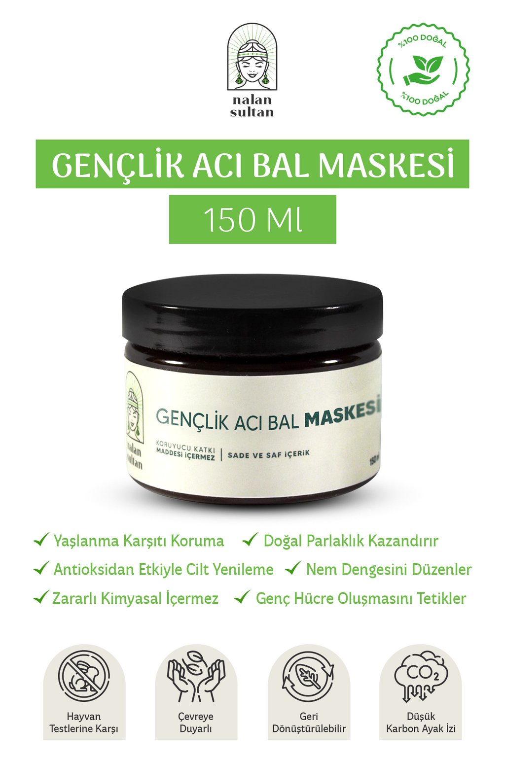 Nalan Sultan | Gençlik Acı Bal Maskesi, Orijinal Acı Ballı Yüz Maskesi, Honey Glow Mask, Nem ve Elastiklği Artırır