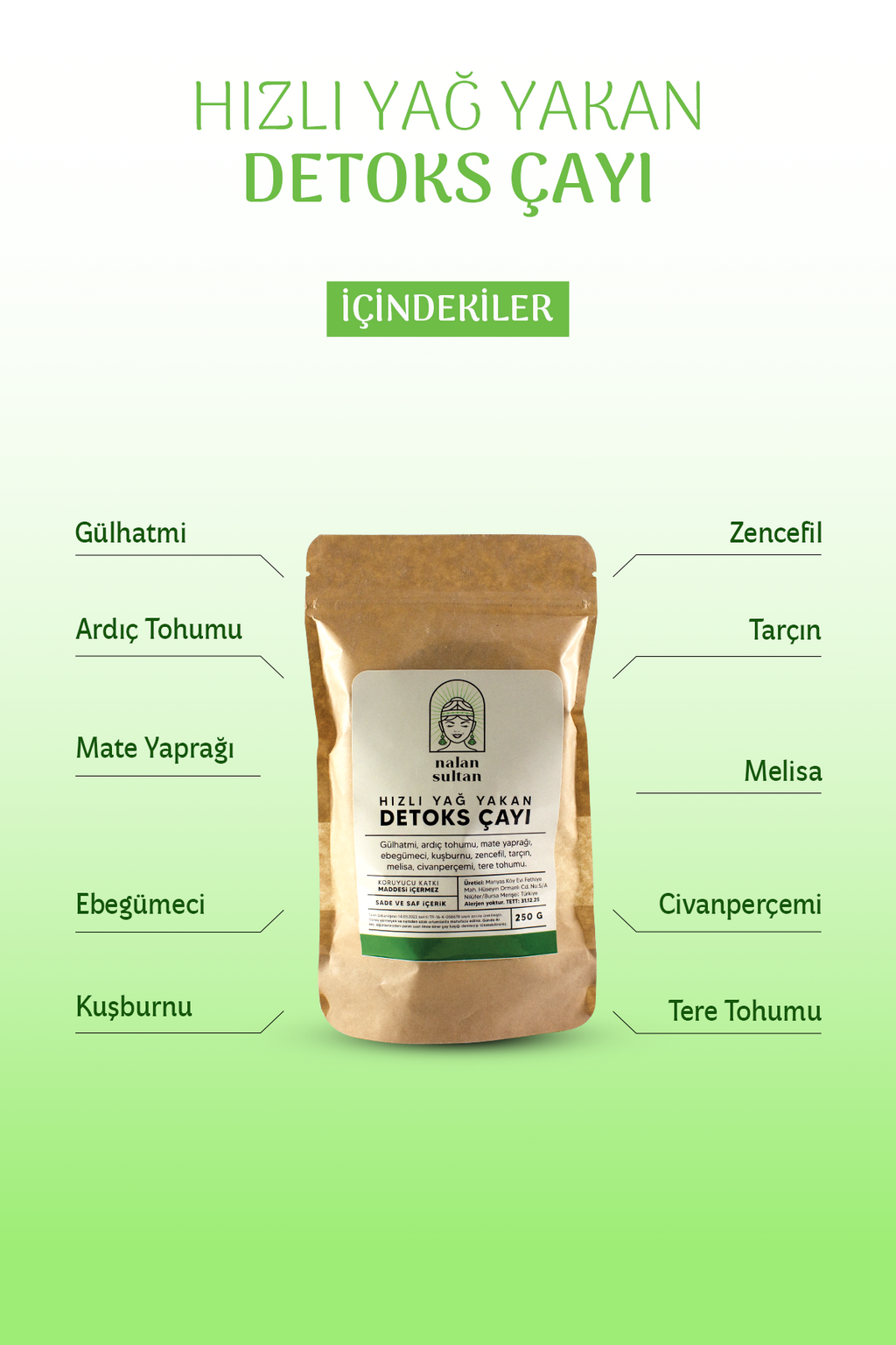 Hızlı Yağ Yakan Detoks Çayı | %100 Naturel Detoks Tea, Özel Formül (1 Aylık) 250 gr