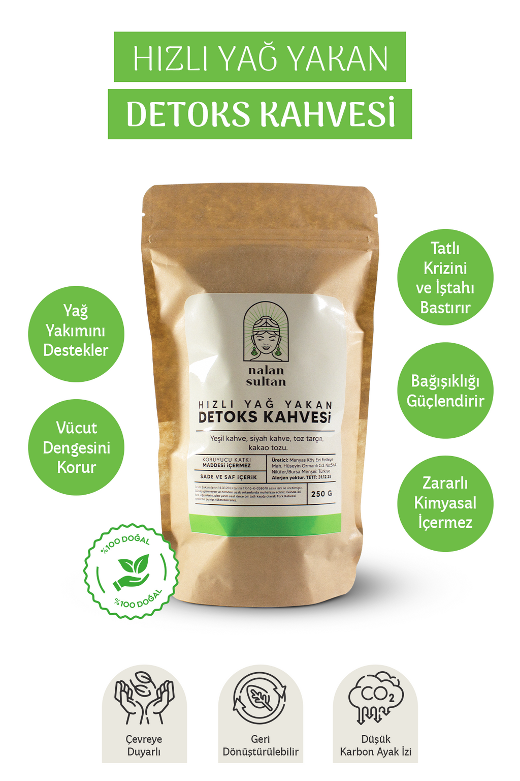 Hızlı Yağ Yakan Detoks Kahvesi | Gün Boyu Enerji, Bitkisel Diyet Kahve (1 Aylık) 250gr