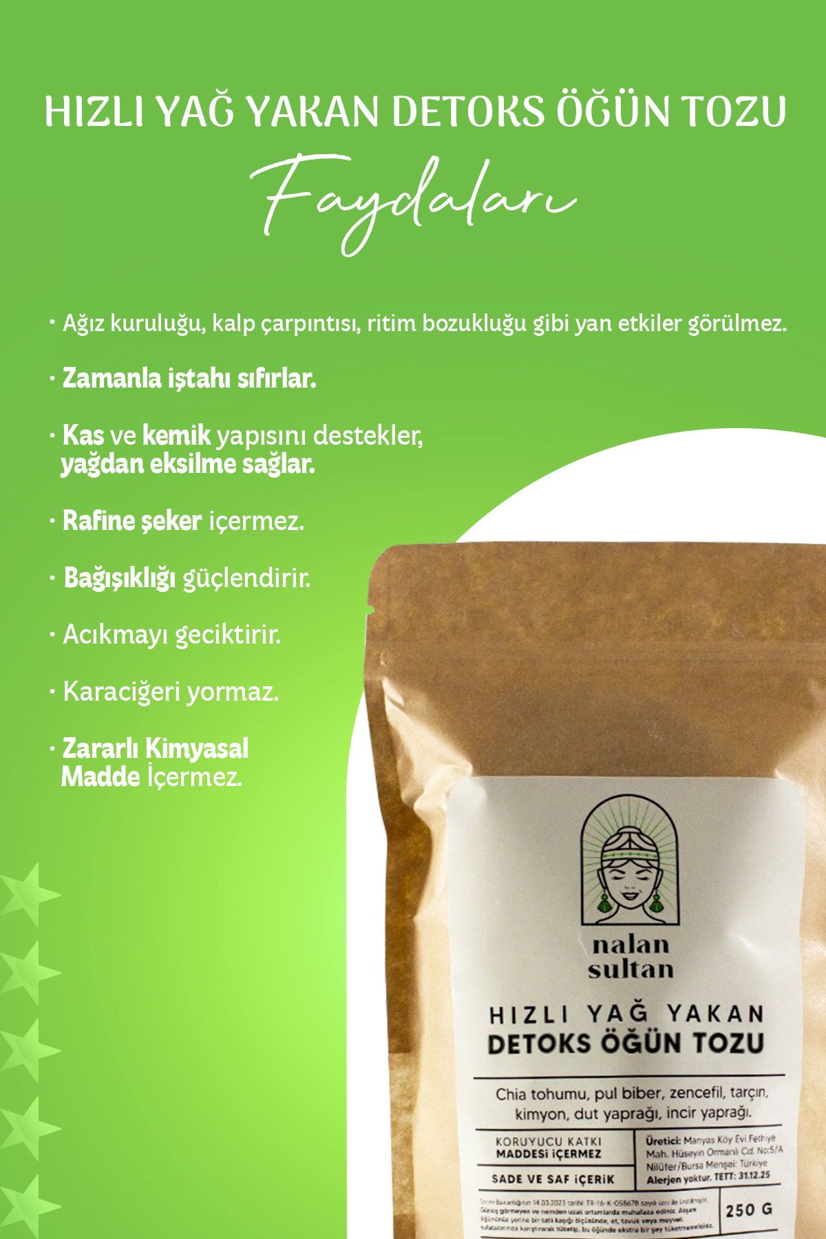 Hızlı Yağ Yakan Detoks Öğün Tozu | %100 Naturel Detoks Diet Meal (1 Aylık) 250gr