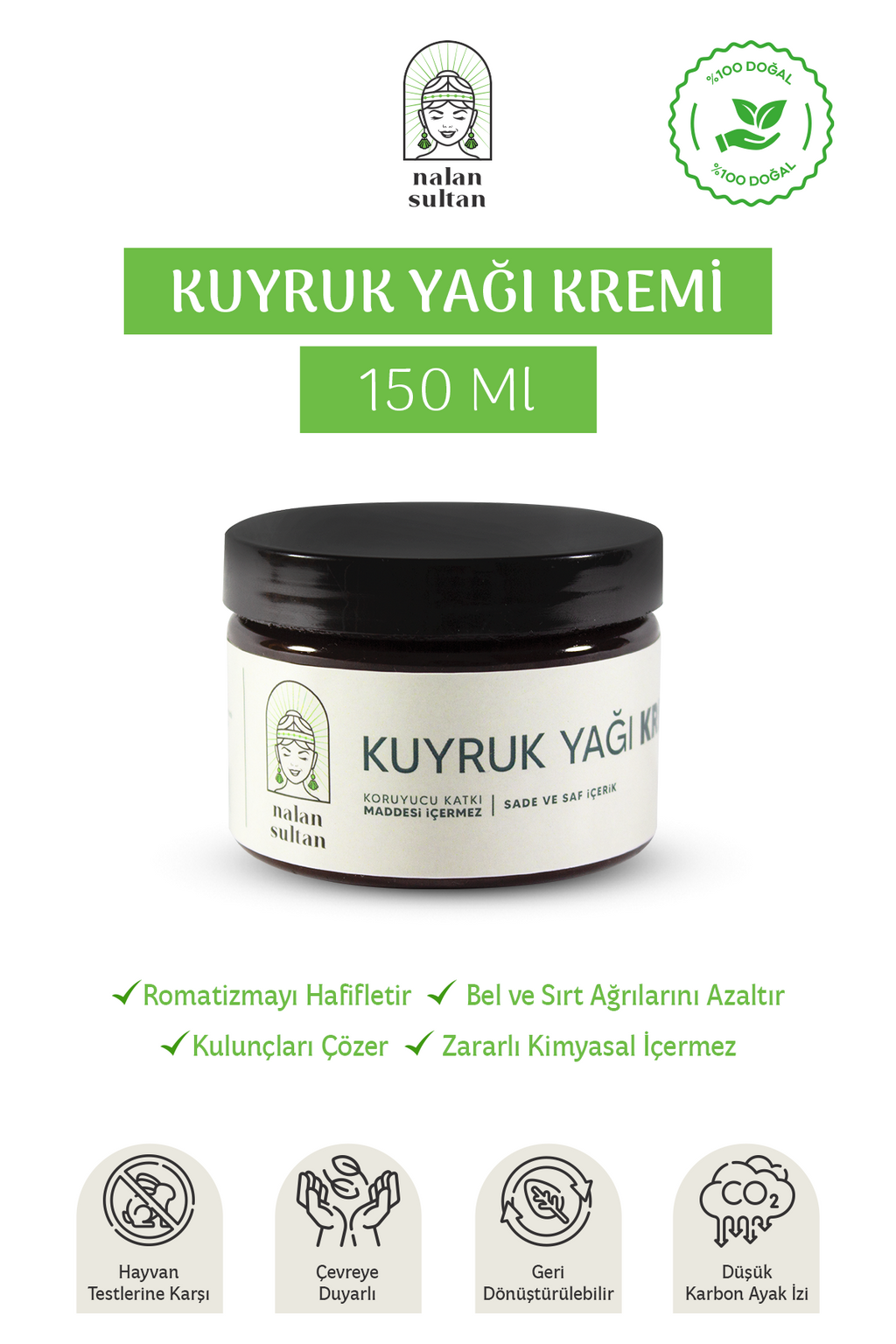 Kuyruk Yağı Kremi 150 ml | Bel ve Sırt Ağrılarına İyi Gelir, %100 Doğal İçerik, Kimyasal İçermez
