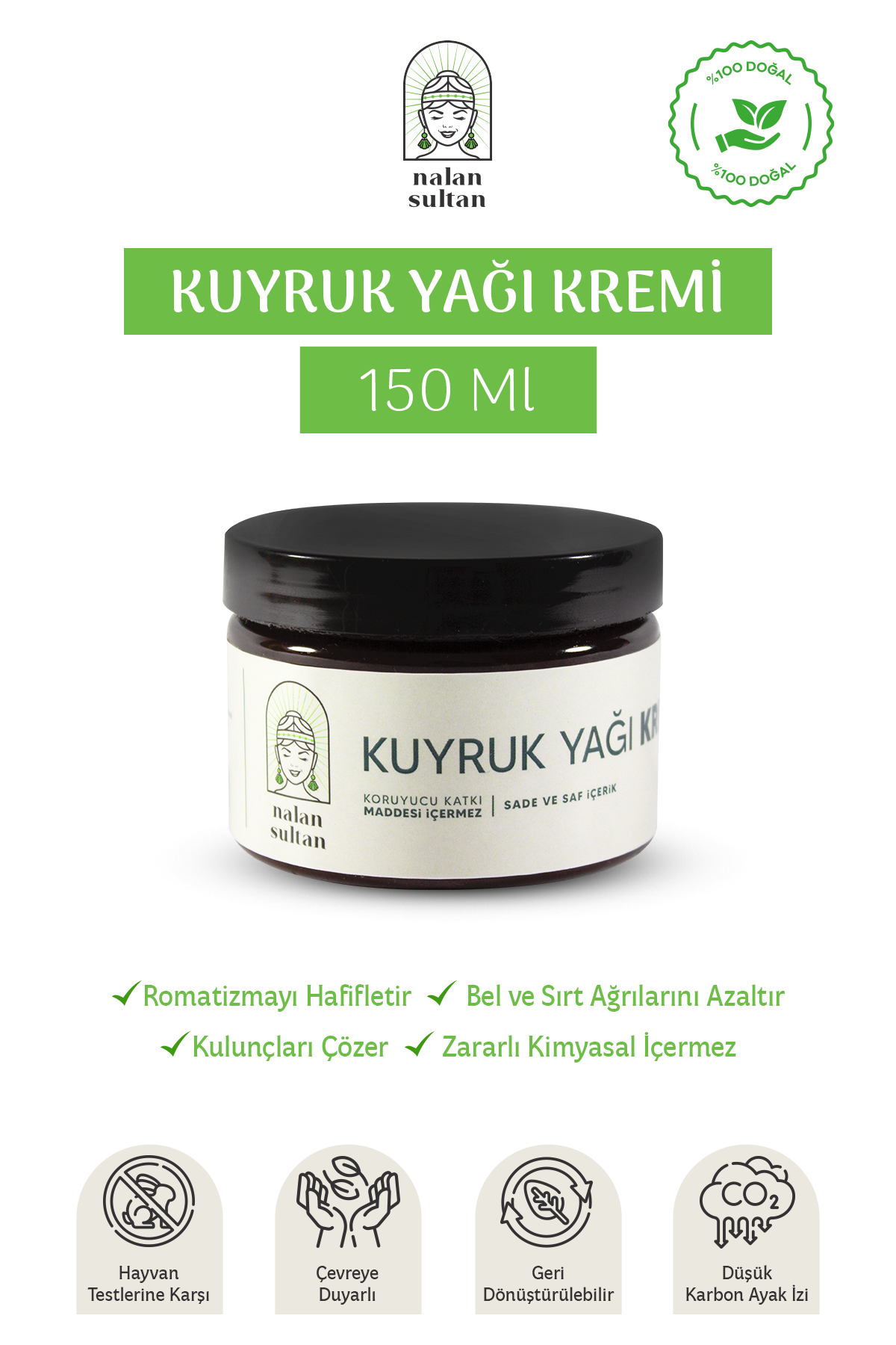 Kuyruk Yağı Kremi 150 ml | Bel ve Sırt Ağrılarına İyi Gelir, %100 Doğal İçerik, Kimyasal İçermez