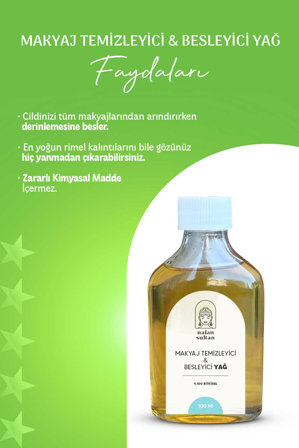 Bitkisel Hindistan Cevizi Yağlı Besleyici Makyaj Temizleme Yağı, Göz Yakmayan Formül, Parfümsüz (100 ml)