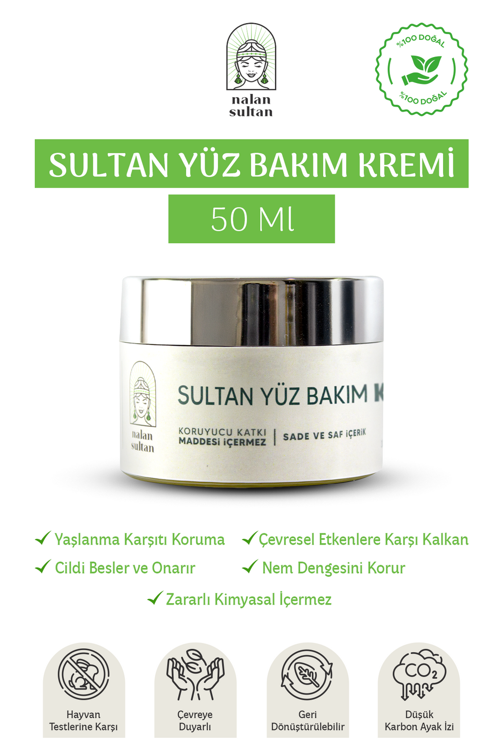 Nalan Sultan | Gündüz Bakım Kremi, E vitaminli, Yaşlanma Karşıtı, Nem Dengeleyici, %100 Naturel (50 ml)